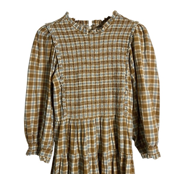 DOEN Medina Smocked Plaid Tiered Puff Sleeve Cottagecore Mini Dress - Picture 5 of 12